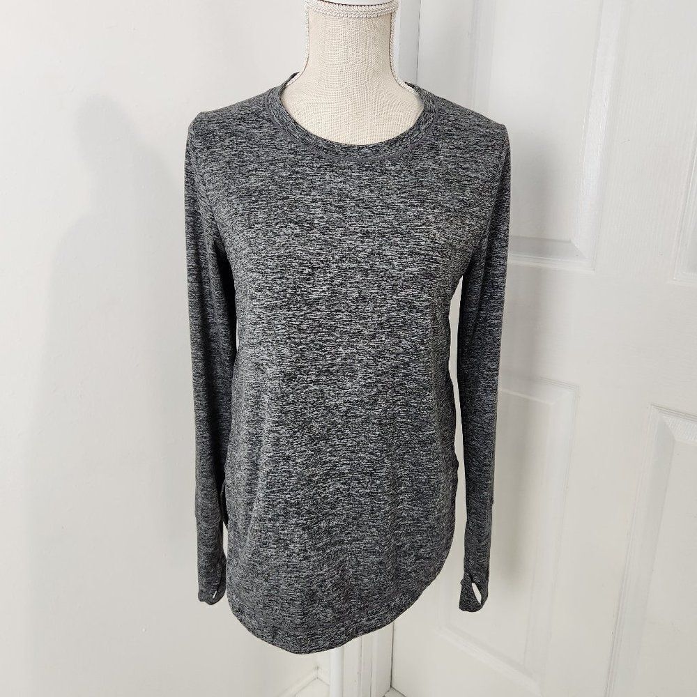 Athleta Uptempo Top Womens Small Gray Heathered Thumbholes Hi Low Slit Sides